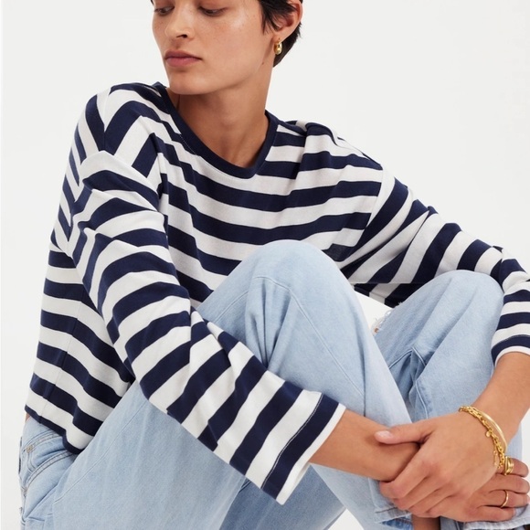 Madewell Drop-Shoulder Pullover Crop Tee in Stripe - Picture 5 of 7